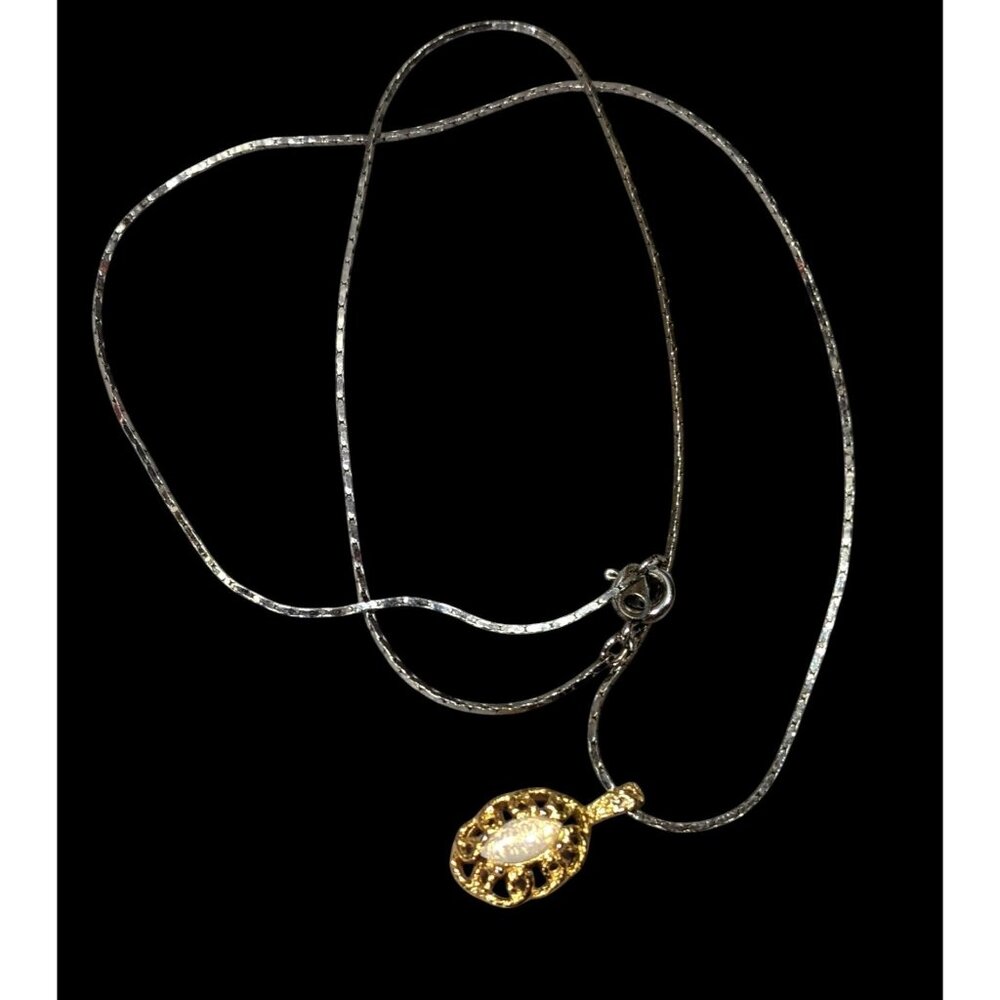Elegant Oval Faux Opal Gold Tone Pendant Necklace